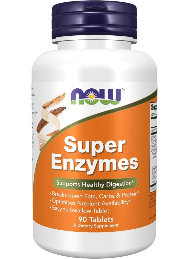 NOW Supplements, Super Enzymes, Formulated with Bromelain, Ox Bile, Pancreatin and Papain, Super Enzymes, 90 Tablets - Image 1